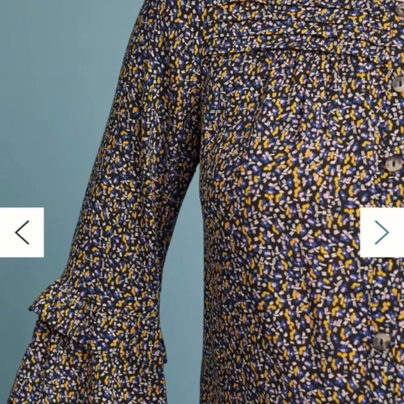 Maeve by Anthropologie Berwick Top Black Print Button Down Size S 3/4 Sleeves - Picture 12 of 14